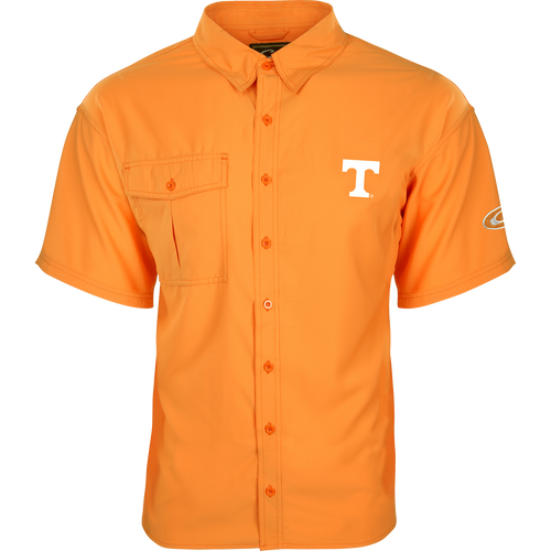 Tennessee S/S Flyweight Shirt: Lightweight, breathable shirt for warm-weather outdoor activities. Quick-drying 100% polyester fabric with UPF 50+ sun protection. Features vented mesh back and vertical chest pocket.