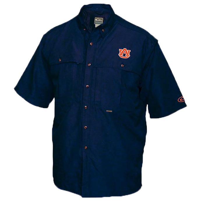 Auburn Wingshooter's Shirt Short Sleeve - A breathable, quick-drying shirt with front and back ventilation. Features oversized chest pockets, Magnattach™ pocket, and zippered vertical pocket. Perfect for Game Day.
