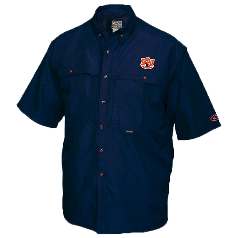 Auburn Wingshooter's Shirt Short Sleeve - A breathable, quick-drying shirt with front and back ventilation. Features oversized chest pockets, Magnattach™ pocket, and zippered vertical pocket. Perfect for Game Day.