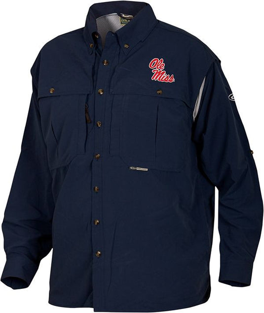 Drake Ole Miss L/S Wingshooter Navy LG
