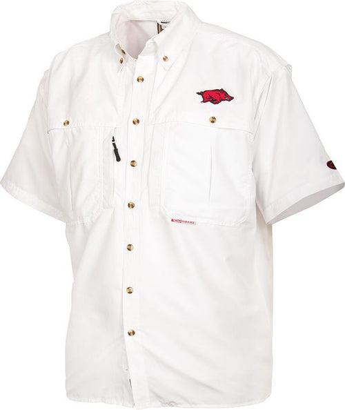 Arkansas Wingshooter's Shirt: Breathable, quick-drying shirt with front and back ventilation. Features Magnattach™ pocket, large chest pockets, and zippered vertical pocket. Perfect for Game Day.