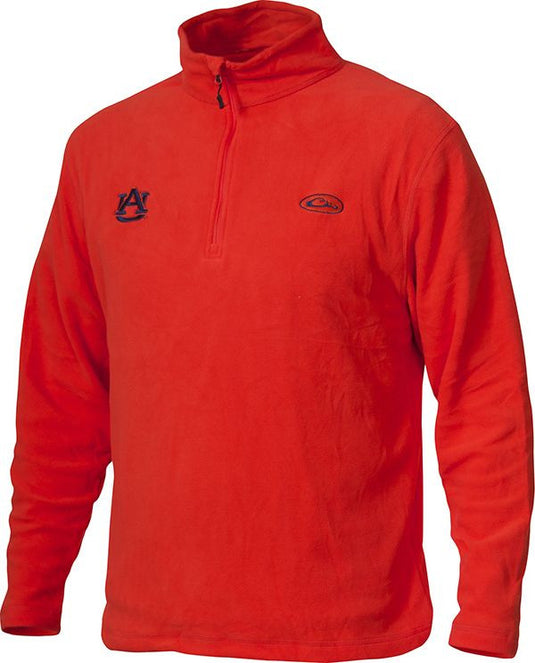 Auburn Camp Fleece 1/4 Zip Pullover: Midweight red jacket with Auburn logo on right chest. Ideal for cool fall days. Anti-pill finish, moisture-wicking, 100% polyester micro-fleece.