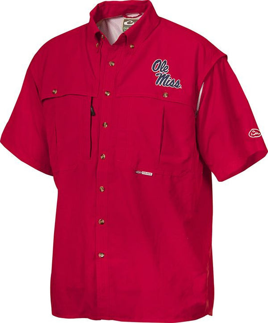 Drake Waterfowl Ole Miss Wingshooter's Shirt Short Sleeve Red / 3XLarge